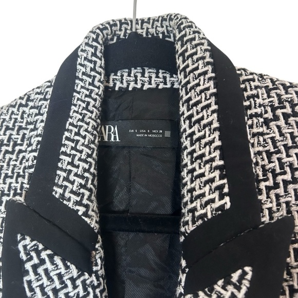 Zara Womens Ecru Black Textured Blazer- Size Small - Picture 10 of 14